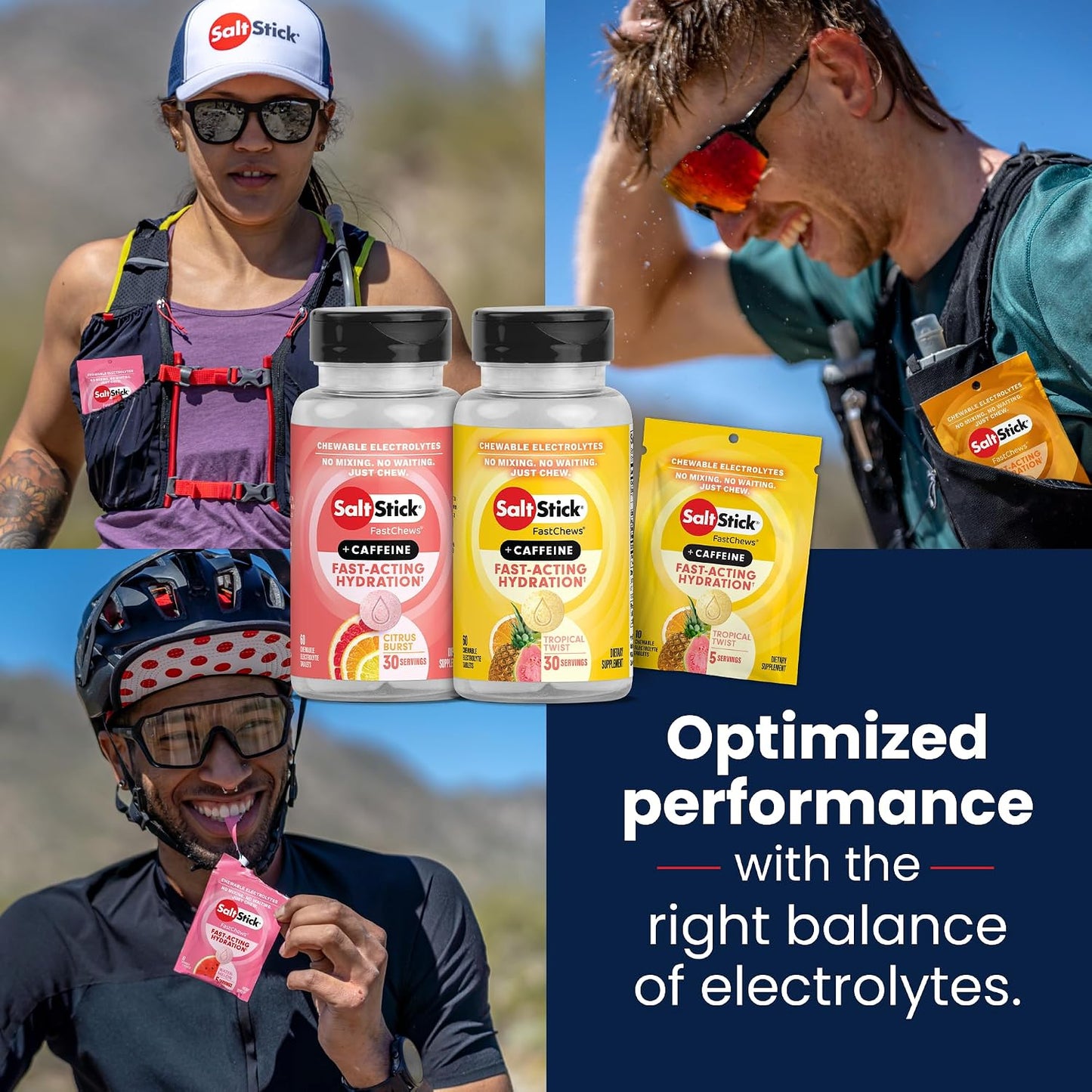 AMOURA SaltStick FastChews Electrolyte Energy Tablets – Mixed Berry | Fast-Acting Hydration & Caffeine Support | 60 Count