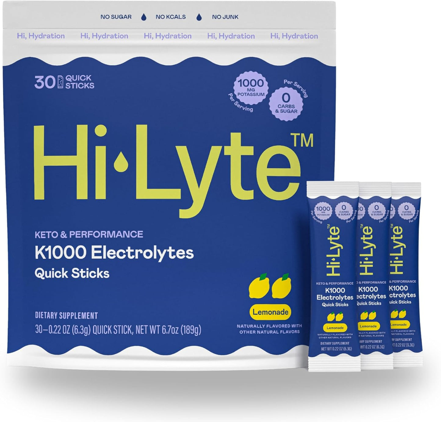 AMOURA Hi-Lyte K1000 Electrolyte Stick Packs – Travel Hydration Powder | Keto Friendly | 30 Servings