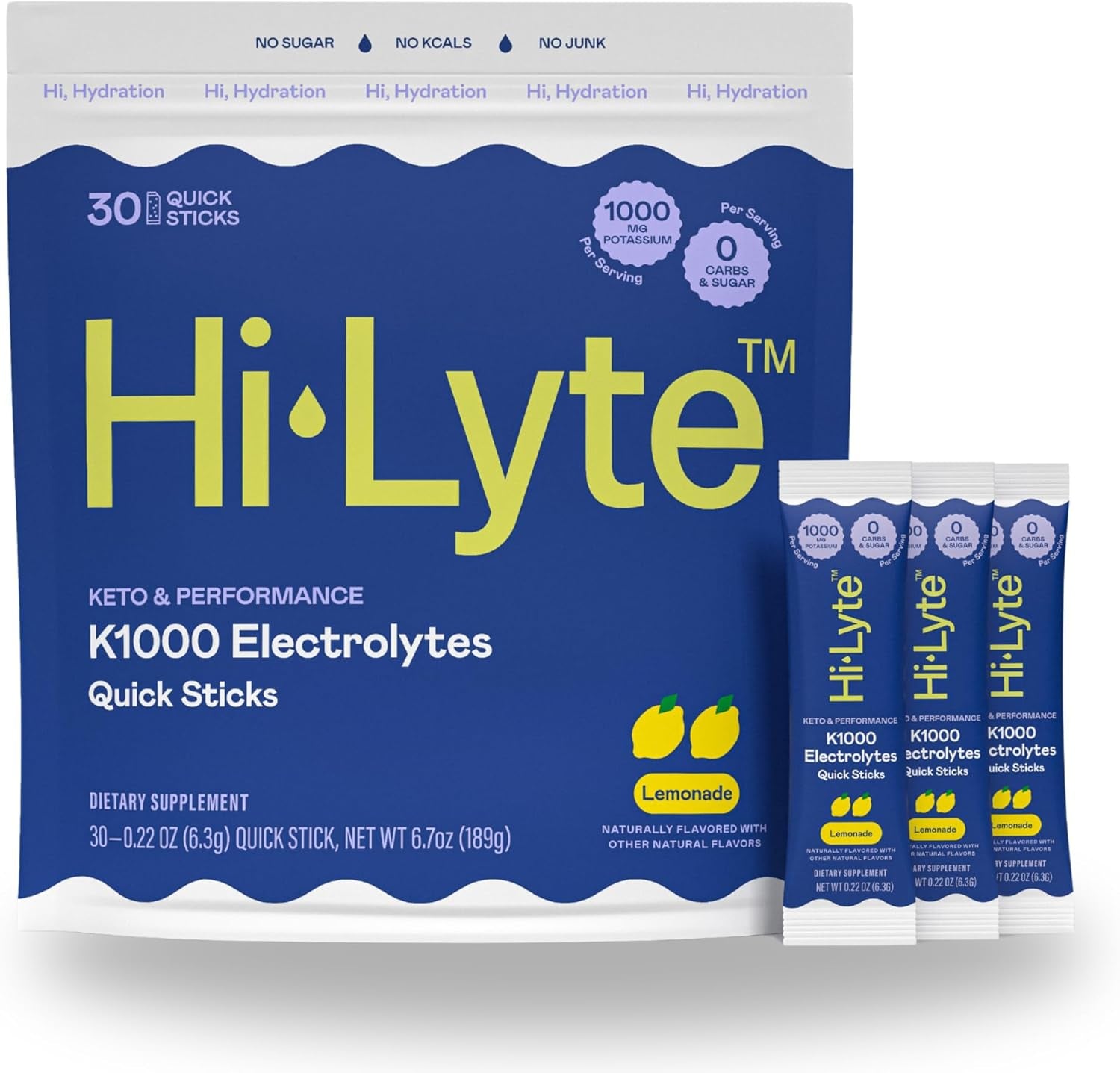 AMOURA Hi-Lyte K1000 Electrolyte Stick Packs – Travel Hydration Powder | Keto Friendly | 30 Servings