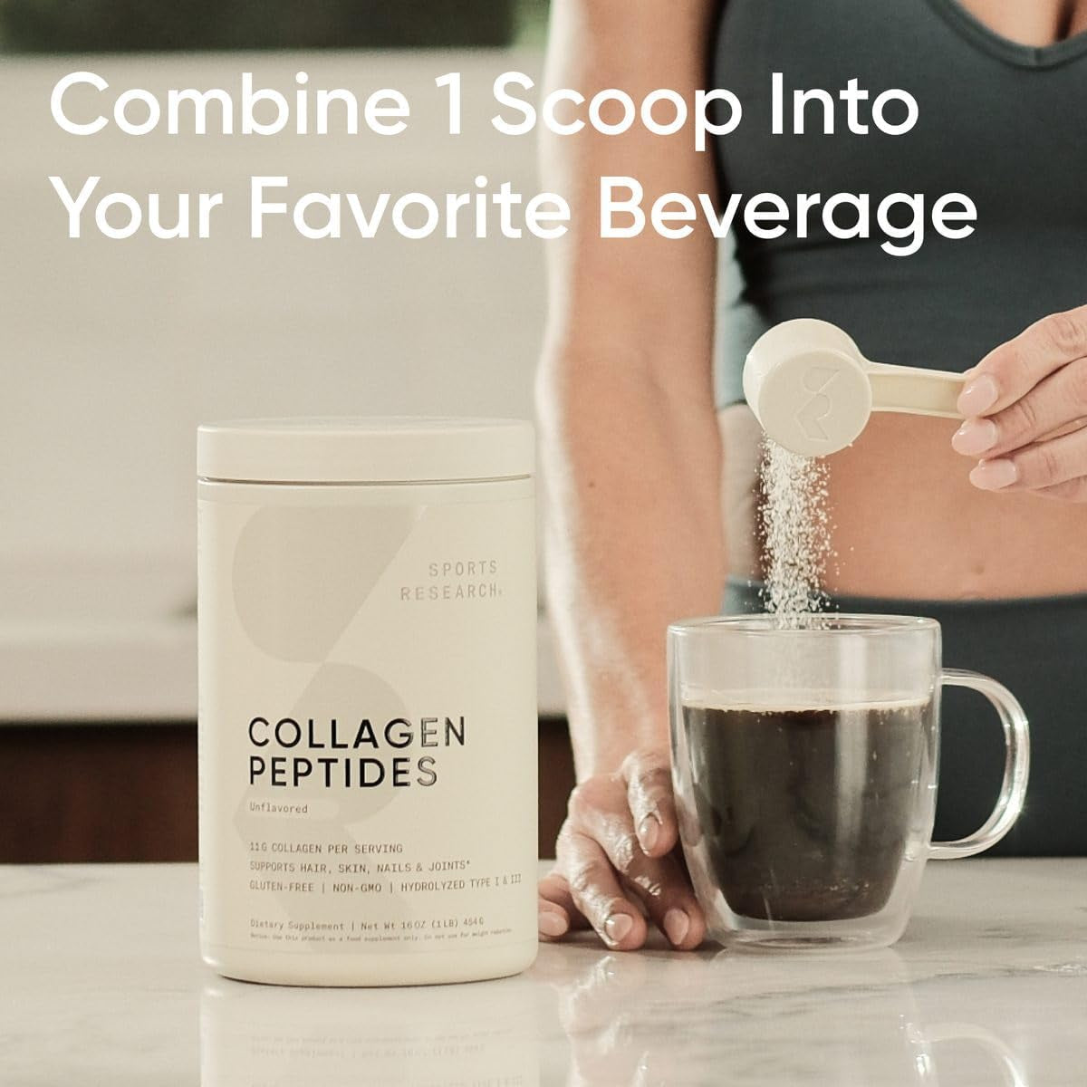 Sports Research Collagen Peptides Powder | Unflavored Daily Beauty & Wellness Support