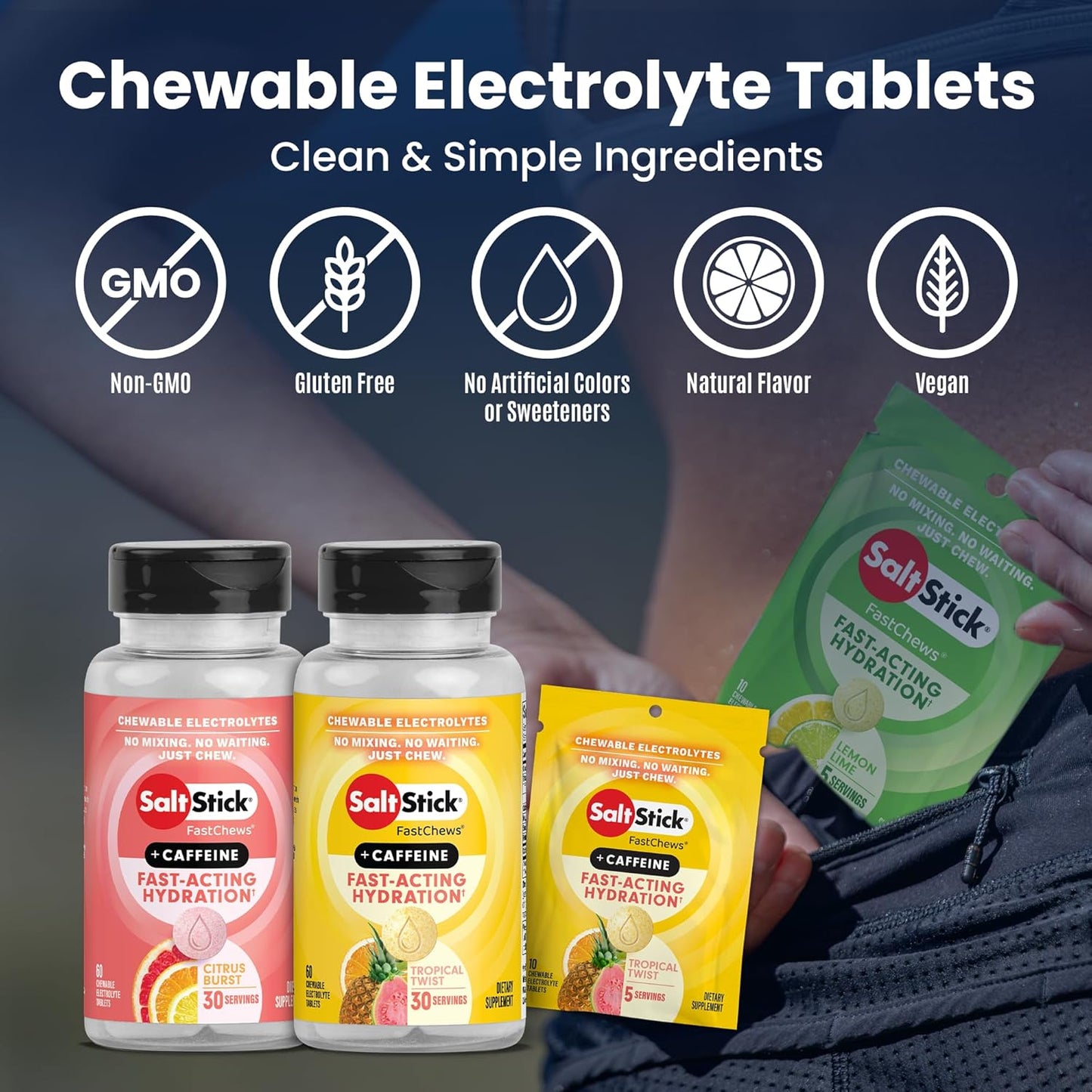 AMOURA SaltStick FastChews Electrolyte Energy Tablets – Mixed Berry | Fast-Acting Hydration & Caffeine Support | 60 Count