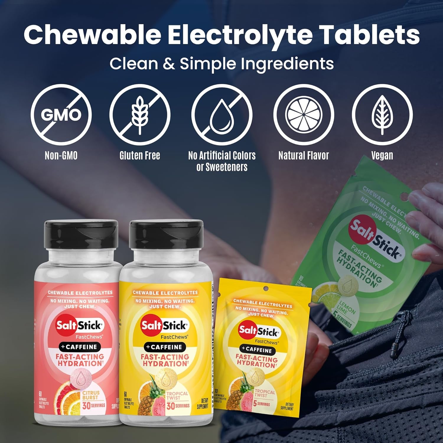 AMOURA SaltStick FastChews Electrolyte Energy Tablets – Mixed Berry | Fast-Acting Hydration & Caffeine Support | 60 Count