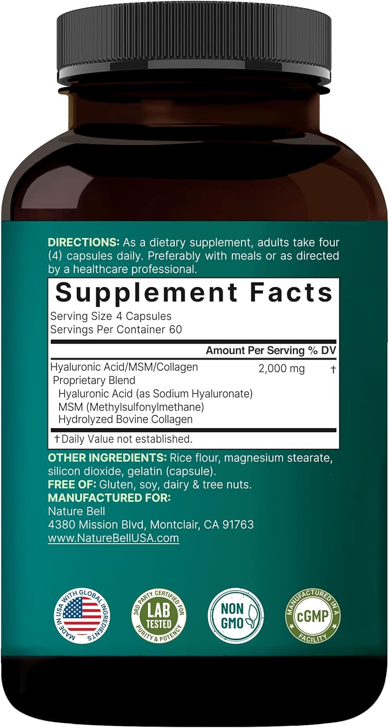 NatureBell Hyaluronic Acid 2,000mg + Collagen & MSM | Advanced Beauty & Joint Support