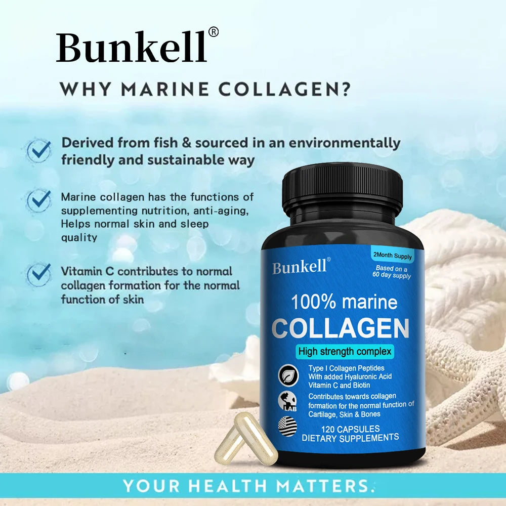 AMOURA Marine Collagen Beauty Capsules | Biotin + Hyaluronic Acid + Hair, Skin & Nail Support