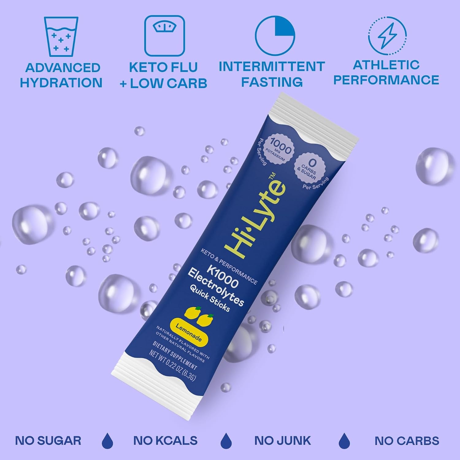 AMOURA Hi-Lyte K1000 Electrolyte Stick Packs – Travel Hydration Powder | Keto Friendly | 30 Servings